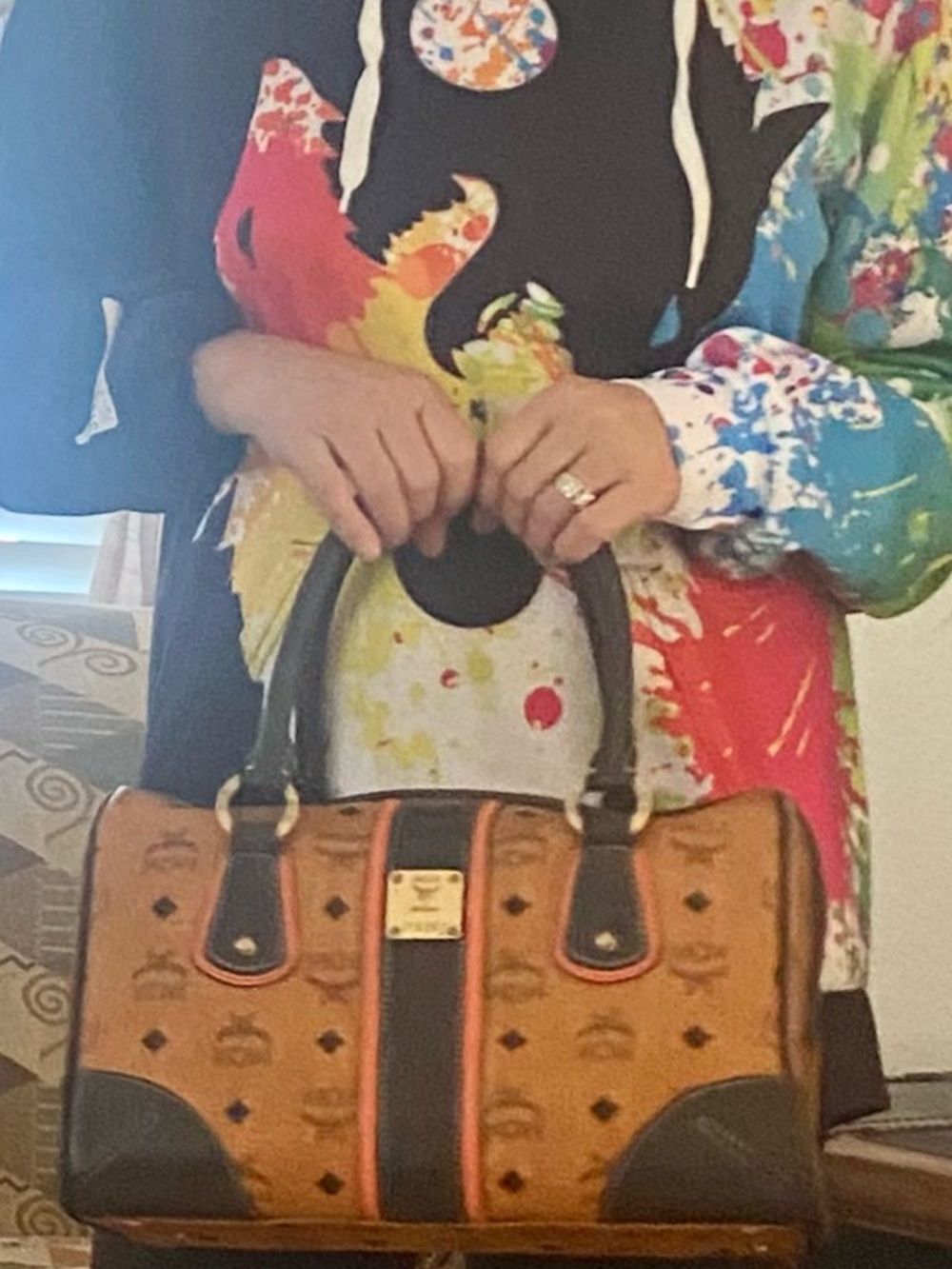 MCM Cognac Visetos Medium Boston Handbag With FREE Wallet - Picture 9 of 15